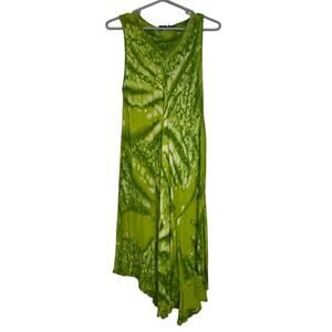 Vintage Asymmetrical Tie Dye Maxi Dress One Size Lime Green Boho Hippie Festival